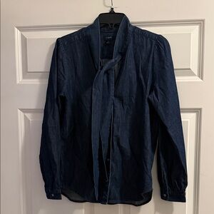 J. Crew Indigo Denim Blouse with Neck Tie